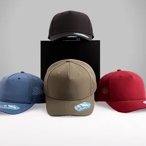 Performance curved brim running golf gorras plain quick-drying 100 polyester 5 panel baseball cap with laser hole