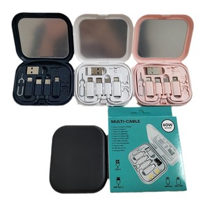 Caja de almacenamiento multifuncional para adaptador de cable de datos con espejo y soporte para teléfono, juego de conectores USB Lightning Tipo C OTG - Product Image 4