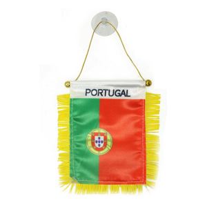 Bandera colgante de Portugal con logotipo personalizado, impresa digitalmente para el espejo retrovisor del coche y decoración del hogar para fines educativos - Product Image 1