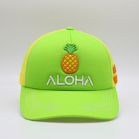 BSCI B-gorras de malla de neón personalizadas, 5 paneles UAE, 180, color verde lima, piña, espuma