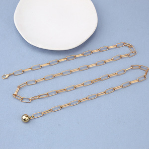 Chaîne de taille pendentif sphère dorée, en métal ajouré, simple couche, pour usage quotidien, chaîne de corps tendance - Product Image 3