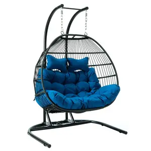 Mobiliário ao ar livre Pátio Swing Chair Dobrável Jardim Dupla Corda Pendurada Egg Chair Com Suporte