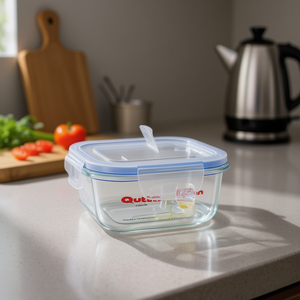 FIAMBRERA Contenant alimentaire hermétique en verre rouge 16 cm, design moderne rectangulaire, compatible micro-ondes, capacité 750 cc, techniques d'impression - Product Image 3