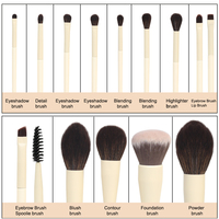 13Pcs OEM Set Kuas Makeup Gagang Kayu dengan Ferrule Aluminium Tebal dan Bulu Sintetis untuk Foundation, Concealer, Eyeshadow, dan Blending