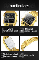 Montre personnalisée à marque privée Ana-Digi avec capteur de température, étanche 50M, boîtier carré rétro en alliage, bracelet en acier inoxydable, montre tendance