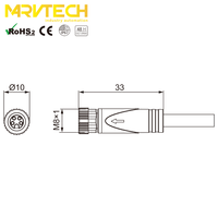 Connecteur de câble électrique Marvtech OEM femelle 4 broches M8 surmoulé, connecteur de capteur avec blindage pour signal de données