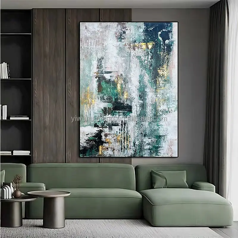 Decorazioni per la casa 100% arte della parete fatta a mano lamina d'oro verde scuro moderno minimalista dipinto a mano pittura a olio su tela astratta