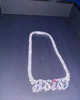 Magnifique collier personnalisé en argent sterling S925 avec moissanite, lettre script ISIS, pierre rouge, bijoux hip-hop scintillants, pendentif sur mesure