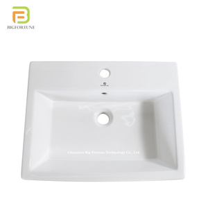 Vasque rectangulaire en céramique pour projet hôtelier, lavabo moderne et minimaliste, anti-taches, à poser sur comptoir, pour salle de bain - Product Image 2