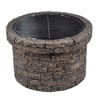 SEJR Brasero d'extérieur rond en pierre moulée MGO, pour jardin, en oxyde de magnésium, pour brûler du bois, bol à feu de 18 pouces, avec grille à charbon et pique à brasero
