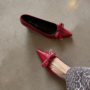 Chaussures à plateforme en cuir haut de gamme pour femme, style Printemps-Été 2026, à bout pointu, avec nœuds de jupe et talons aiguilles - Product Image 1