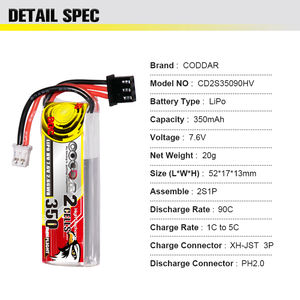 CODDAR-batería LiPo 2S, 350MAH, 7,6 V, 90C, PH2.0, FPV, polímero de litio, HV, LiHV - Product Image 4