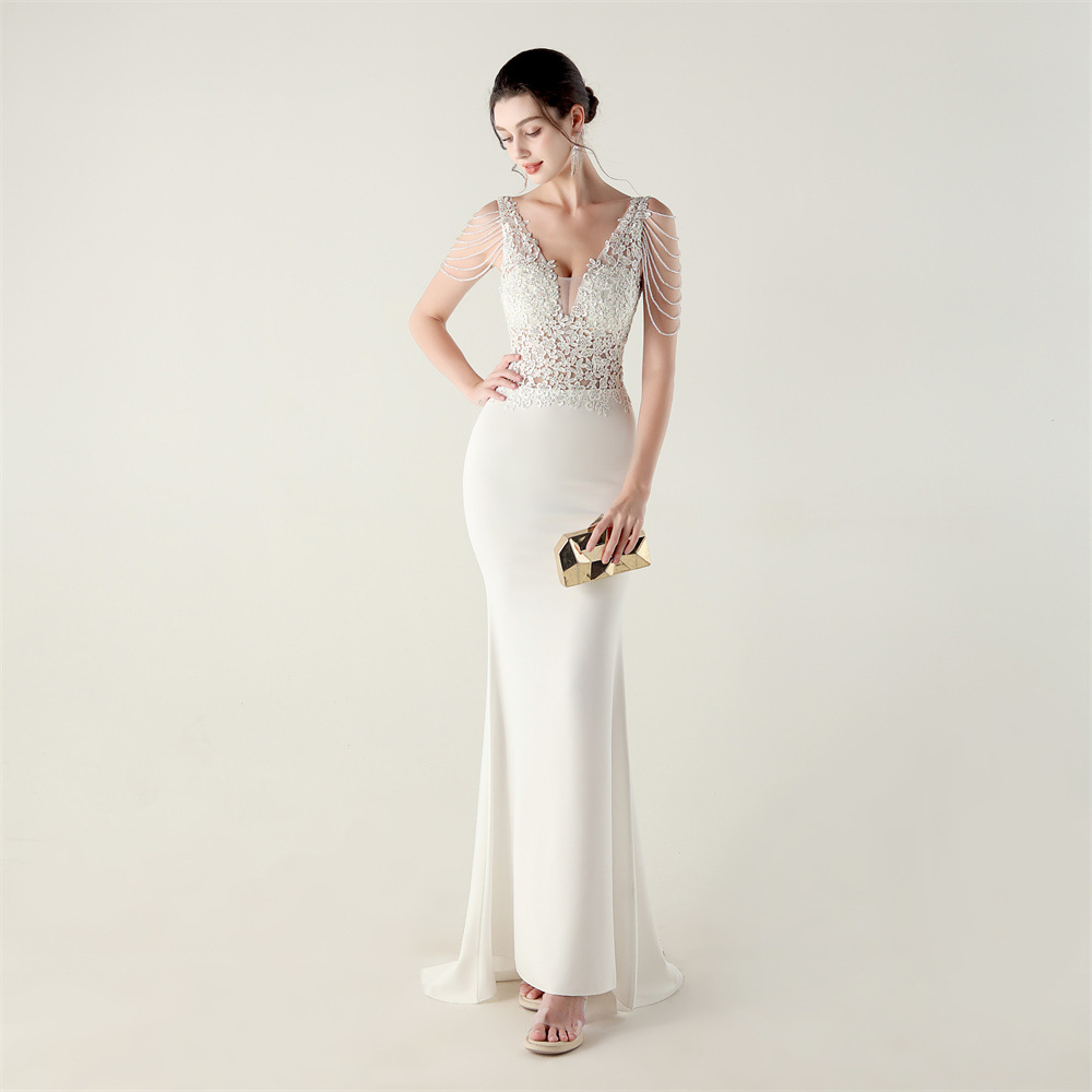chinese dress ladies CHIFFON A-LINE BEADED LACE BODICE DRESS WITH REMOVABLE CAPE BY LADIVINE  STYLE CDS503