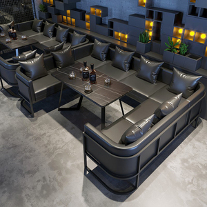 Moderne Design-Barhocker Restaurant-Stühle Möbel Leder-Ecksofa Sitzgruppe VIP-Lounge Club-<span class=keywords><strong>Sofa</strong></span> U-L-Form Schwarz - Product Image 2