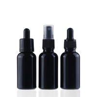 Flacon compte-gouttes en verre noir brillant cosmétique de 1 OZ 2 OZ vide, flacon d'huile essentielle de 30 ML avec pipette en verre