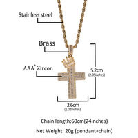 Collier pendentif croix couronne entièrement sertie de zircons, style européen et américain, pour hommes, avec incrustations de cuivre, chaîne en bambou, style hip-hop punk, fabriqué au Fujian, usage quotidien