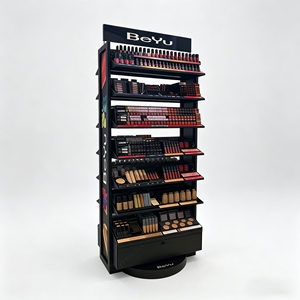 Exhibidor Giratorio de Metal de 360 Grados con Dos Caras, con Estantes y Cajones de Almacenamiento, Exhibidor de Pie para Tienda de Productos de Belleza - Product Image 1