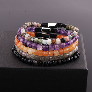 Chất Lượng Cao Đá Quý Bracelet 4 Mét Cube Mặt Tự Nhiên Tourmaline/Amethyst/ Labradorite Đá Hạt Macrame Bracelet Phụ Nữ - Product Image 1