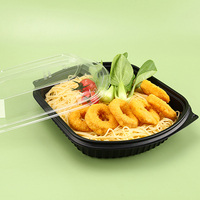 Boîte à lunch en plastique personnalisée 1000 ml, jetable, noire, rectangulaire, pour emballage alimentaire à emporter, contenants pour hamburgers à emporter