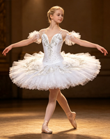Robe de danse de ballet à col en V avec strass DIY, jupe tutu en dentelle de haute qualité, robe de princesse, costume de spectacle pour enfants