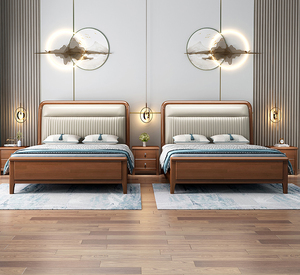 Giường gỗ chắc chắn với đầu giường bọc nệm, tùy chọn nhiều màu (Gỗ Óc Chó, xám, gỗ sáng) cho phòng ngủ hiện đại - Product Image 2