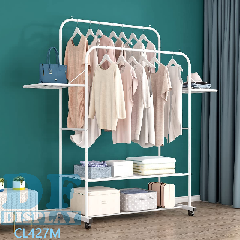 Вешалка для одежды с полками, портативная вешалка для одежды на колесе, двойные направляющие, вешалка для одежды, вешалка для одежды