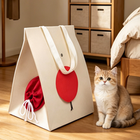 Sac de transport portable en feutre pour chat, respirant, avec veilleuse, fermeture à cordon, rideau enroulable, poignée, nid douillet pour chaton