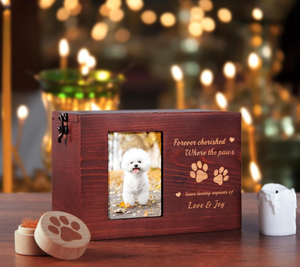Sıcak yeni tasarım büyük ahşap cenaze kremasyon çömleği saklama kutusu anıt köpek kedi ahşap evcil hayvan vazosu fotoğraf için çerçeve ile - Product Image 4