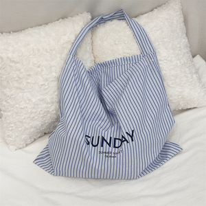Custom Logo Fashion Cotton Striped Tote <b>Bag</b> Reusable Canvas Shopping <b>Bag</b> Lightweight Washable Large Capacity Shoulder <b>Bag</b> - Product Image 2