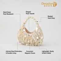 Sac à main en polyester et coton avec pompon, imitation nacre artificielle, fermeture magnétique, vente en gros