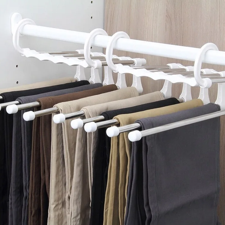 LM2018 space saving 5 in 1 Multi Layer Magic Folding Stainless Steel Clothes Trouser Hanging Rack pants hanger