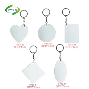 Prosub gros Sublimation porte-clés en plastique impression personnalisée Logo coeur Sublimation blancs porte-clés