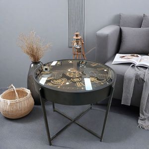 European Retro Coffee Table <b>Clock</b> With Gear Design Tempered Glass Top Silent <b>Mechanism</b> Living Room Decor - Product Image 3
