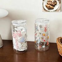 Mug à café en verre borosilicate haute résistance, motif nœud original, imprimé rose, mignon, pour fille, résistant aux hautes températures, avec couvercle et paille