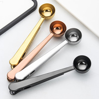 Cuillère à mesurer en acier inoxydable pour grains de café, en cuivre doré, avec clip pour sac