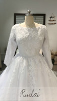 AP-12 Nouvelle arrivée, robe de mariée longue à manches longues, robe de mariée musulmane, robe de bal pour femmes arabes, avec couvre-boutons, appliquée à la main