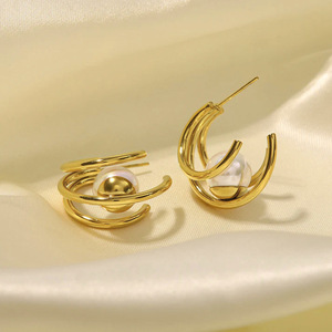 Orecchini geometrici effetto perla da donna, eleganti e semplici, gioielli alla moda per tutti i giorni - Product Image 1
