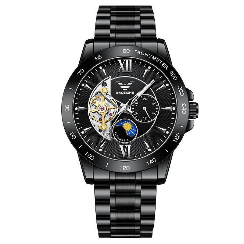 Coque noire-visage noir-aiguille argentée-ceinture en acier