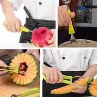 Multifunctionele 3-In-1 Roestvrijstalen Fruitsnijwerktuigen Met Plastic Handvat Voor Watermeloenen En-Ijs