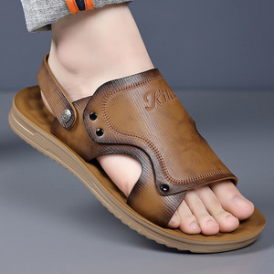 Sandalias de Hombre de Cuero Genuino, Punta Abierta, Suela Suave de EVA, Casuales para Exteriores - Product Image 1