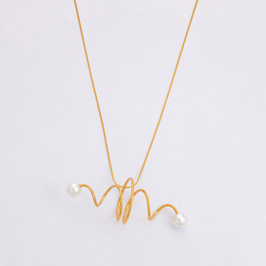 European And American <b>Cross</b> Border Curved Hollow Stainless Steel Necklace With Pearl Pendant 18K Gold Clavicle <b>Chain</b> For Women - Product Image 5