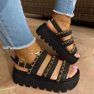 Chaussures de gladiateur d'été à semelle épaisse pour femmes, antidérapantes, à la mode, avec sangle à boucle, chaîne dorée, grande taille 10.5 - Product Image 5