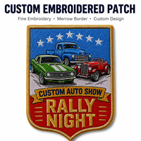 Patch brodé personnalisé en gros, motif badge de voiture rétro classique, design salon automobile, à coudre ou thermocollant pour vêtements
