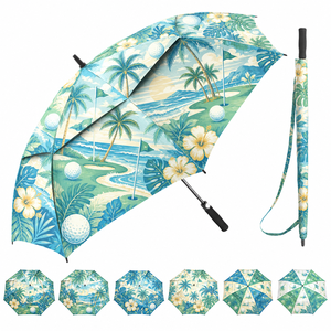 Paraguas de Golf con Estampado Completo de Palmeras Tropicales Hawaianas, Doble Toldo, Resistente al Viento, Paraguas de Golf Grande, Protección Solar y Contra la Lluvia - Product Image 1
