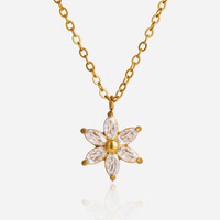 Collier tendance en acier inoxydable plaqué or 18 carats PVD, étanche, avec pendentif fleur en zircon blanc et chaîne en O, bijoux pour femmes