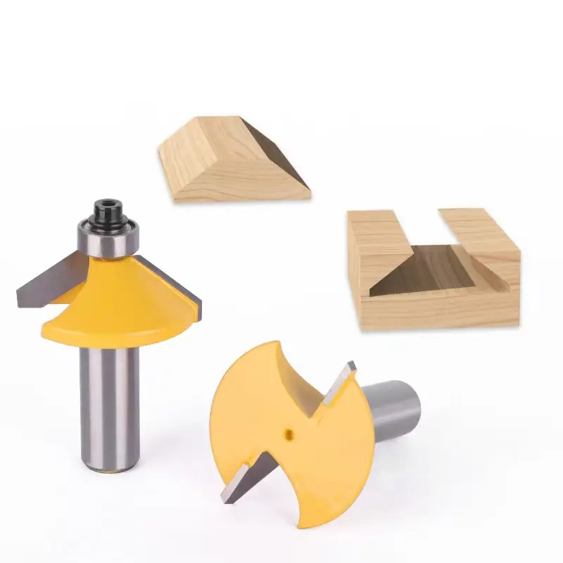 2pcs 1/2 12 8 Shank Chamfer Router Bit Shank Bearing Contrary Combined Milling Cutter Woodworking Carbide Wood Cutting Tools