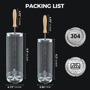 Hot Selling Outdoor <b>Rolling</b> <b>Grill</b> <b>Basket</b> With Wooden Handle, 304 Stainless Steel <b>Grill</b> <b>Bbq</b> <b>Baskets</b> <b>Rolling</b> Grilling <b>Basket</b> - Product Image 6