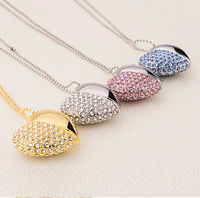 Memoria USB 2.0 de 8GB con Forma de Corazón, Collar Romántico con Diamantes, Llavero Gratis, Idea de Regalo de Boda, Material Metálico