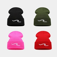Gorro de Punto con Bordado 3D de Ondas, Unisex, Moderno, Cálido, para Otoño e Invierno, Versátil, de Tela Común