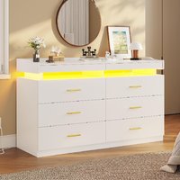 Commode bébé blanche haute brillance commode avec lumière led pour chambre à coucher, commode 6 tiroirs haute brillance avec rangement